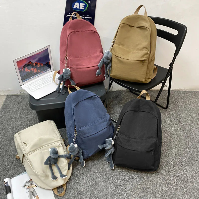 eybag Fashion Canvas Women Backpack Student School Bags For Teenage Girls Quality Solid Color Female Backpack Leisure Travel Bookbag