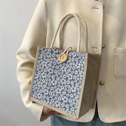 eybag Fashion Eco-friendly Shopping Bag Linen Button Tote Bag Large Capacity Grocery Bag Women Casual Handbag Gift Bag