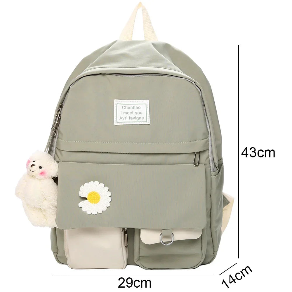 eybag Casual Student Schoolbag Cute Flower Nylon Soft Patchwork Bookbag for Teenagers Kawaii Backpack Female Fashion Trendy Bag