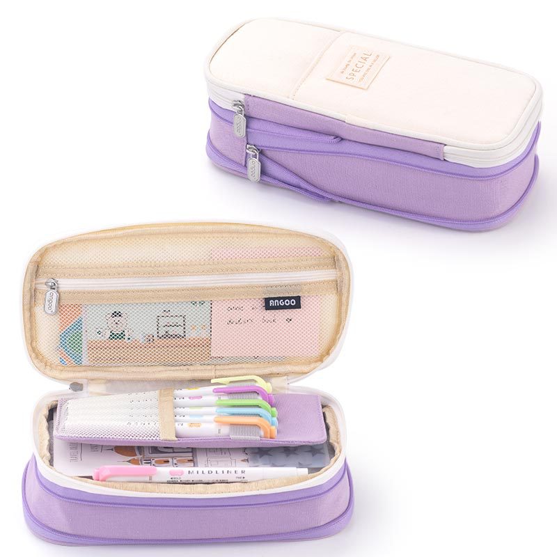 eybag Angoo Multifunctional Cosmetic Bag Macaroon Big Capacity Double-layer Canvas Pencil Case Travel Storage Pouch School Supplies