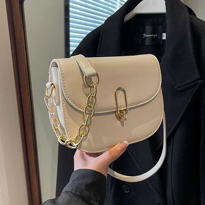 eybag Vintage Shoulder Crossbody Bags for Women Winter PU Leather Small Women's Saddle bag Fashion Handbag Chain Black Brown