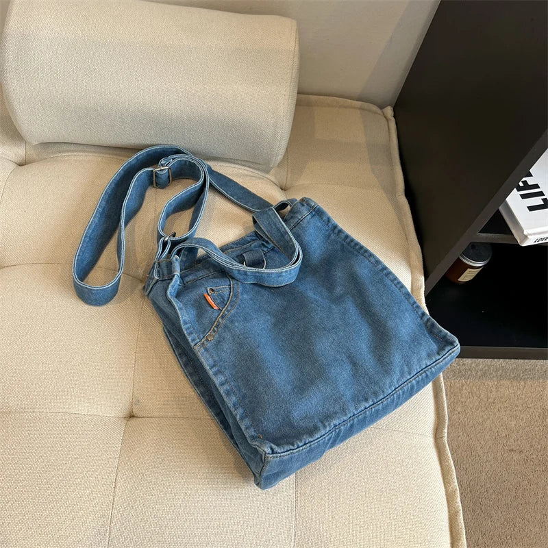 eybag Denim Cloth Women Shoulder Bag Girl Light Blue Canvas Fabric Handbag Women Casual Tote Canvas Crossbody Bag For Women