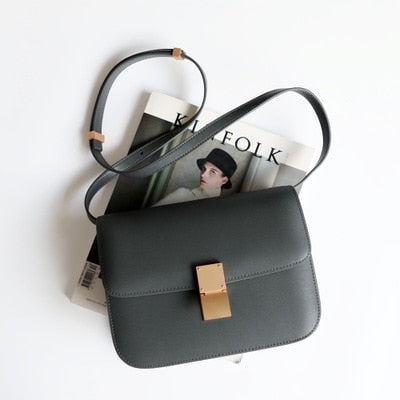 Lkblock Genuine Leather Tofu Bags for Women High Quality Ladies Shoulder Bag Luxury Designer Messenger Bags Gray Blue Black