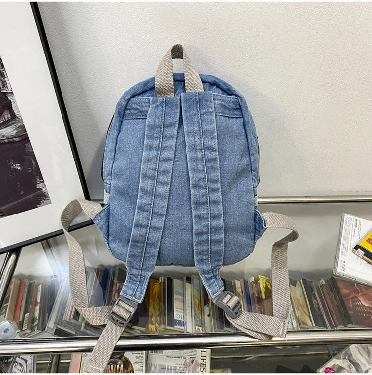 eybag Denim Women Backpack Casual Travel Bagpack Backbag College Student School Bags for Teenager Girls Cowboy Rucksack blue Mochila