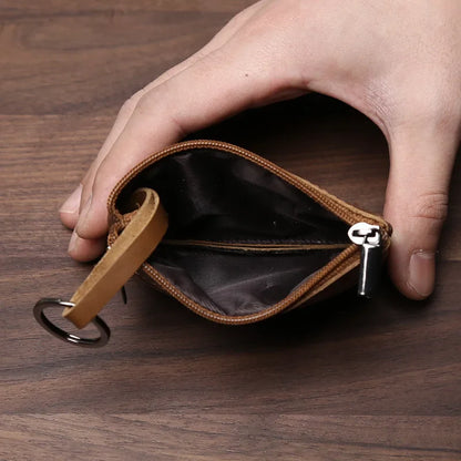 eybag Retro Genuine Leather Mini Zero Wallet For Men And Wom, Solid Color Top Layer Cowhide Zipper Small Card Bag, Minimalist Coin Bag