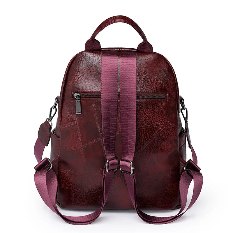 eybag Burgundy PU Leather Backpacks For Women Solid Vintage Small Satchels For Girl Fashion Cute Small Book Bags Shoulder Packages