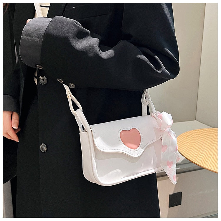 eybag Cute Love Heart Women's Small Square Shoulder Bags Fashion Female Messenger Bag Simple Ladies Crossbody Purse Handbag with Scarf