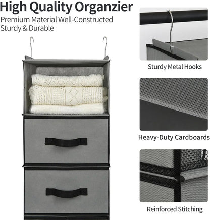 eybag Hanging Closet Organizer 6 Shelves, Closet Organization and Storage with 5 Different Drawers, 6 Side Pockets