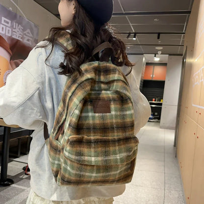 eybag Vintage Plaid Woollen Cloth Women's Backpack Student Book Backpacks for Teenage Girls School Bags Large CapacityTravel Rucksack