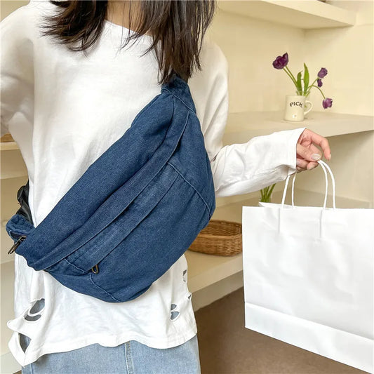 eybag Korean Ulzzang Denim Purses and Handbags Soft Jeans Hobos Large-capacity Crossbody Bags For Women New Simple Shoulder Chest Bag