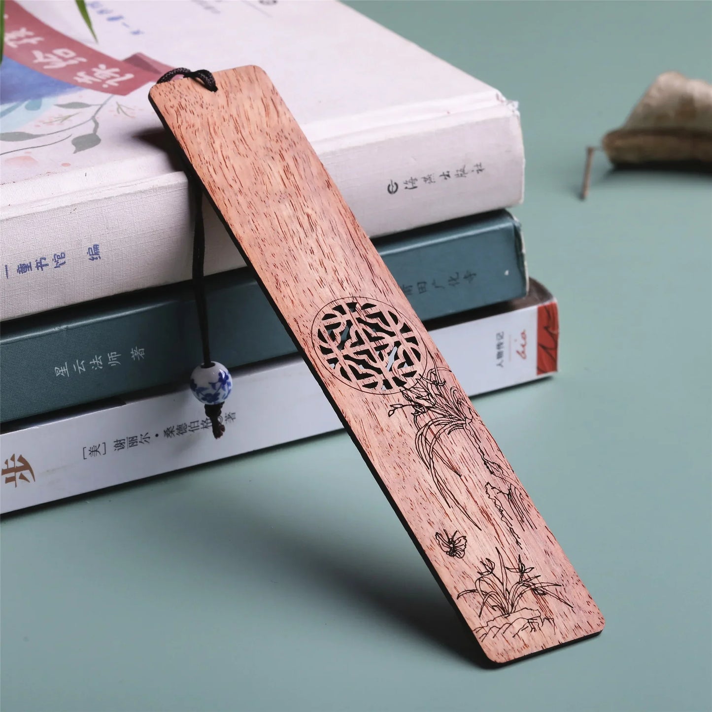 eybag Simple Carving Wooden Bookmarks Chinese Style Plum Orchid Bamboo Pattern Book Mark Reading Tools Vintage Stationery Supplies