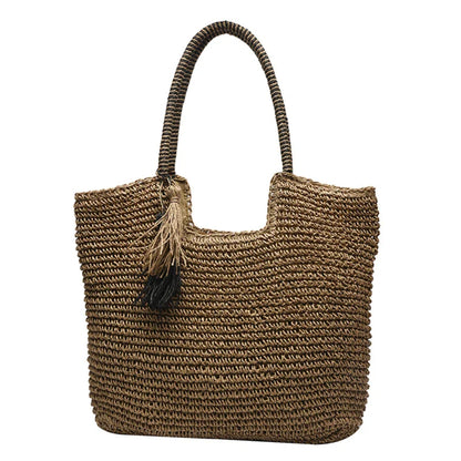 eybag Fashion Straw Weave Tassel Women Shoulder Bags New Female Handbags Large Capacity Summer Beach Straw Bags Casual Tote Purses