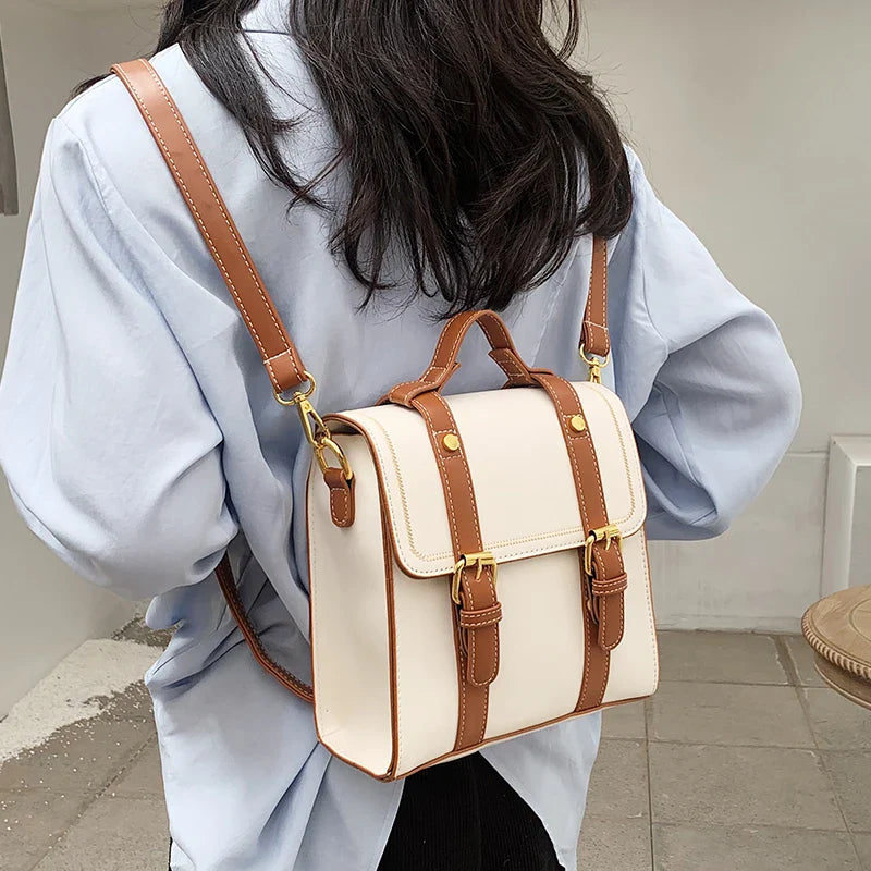 eybag Women Fashion Casual Contrast Color Backpack PU Student High-Quality Design Texture All-Match School Bags