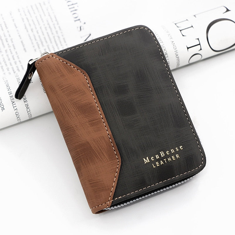 eybag Fashion Stitching Frosted Men's Short Zipper Wallet Vertical Coin Purse Card Holder Coin Wallet Luxury Patckwork Men's Wallet