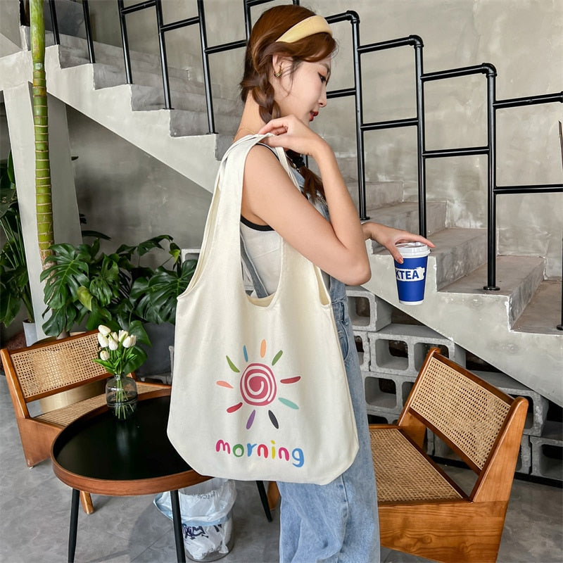 Lkblock Fashion Girls Cute Bookbag Summer Sweet Shopping Bag College Canvas Shoulder Bag Women Casual Art Make Up Bag Kawaii