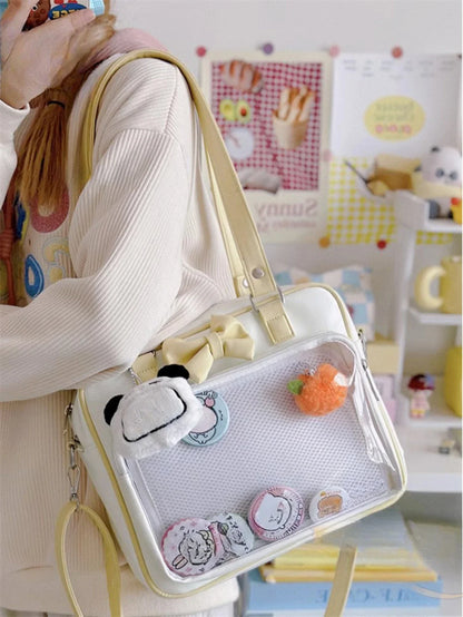 eybag Tote Handbags Women Ita Bag JK Girl Japanese Style Kawaii PU Leather Itabag Women Transparent Pocket Bowknot Lolita Shoulder Bag