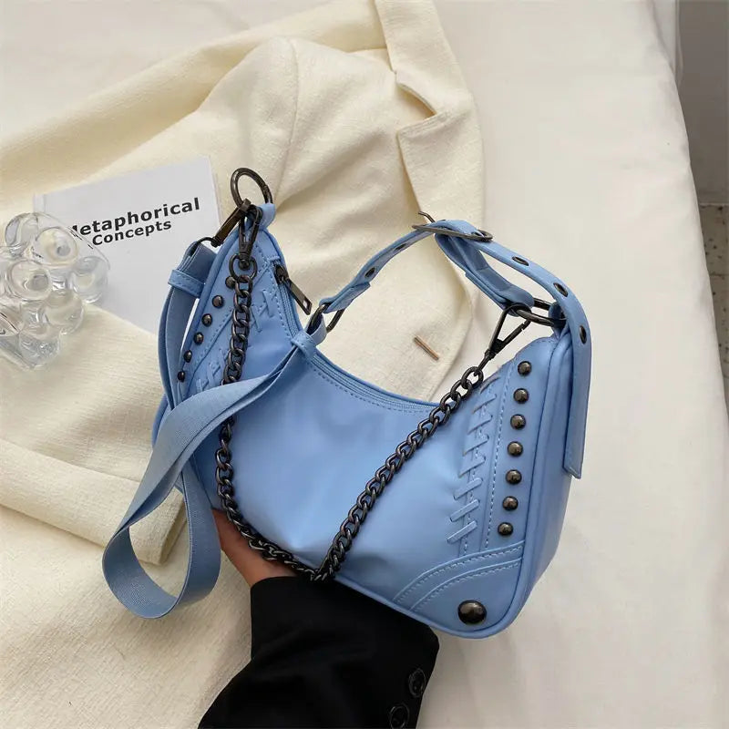 eybag Gothic Bag Vintage Fashion Moto Biker Shoulder Bag Rock Style Metal Chain Pu Leather Casual Handbags for Women