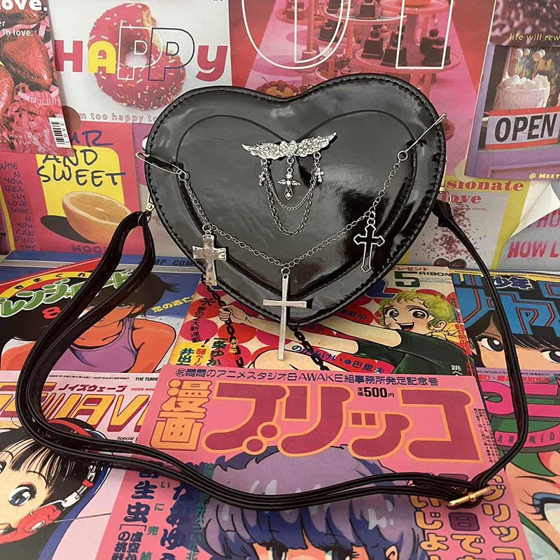 eybag Y2K Subculture Women's Bag 2024 Trend Punk Gothic Cross Heart Shaped Crossbody Shoulder Bags Female Harajuku Bolso Mujer Cute