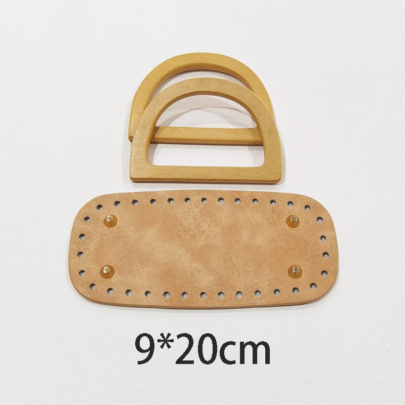 eybag 1Set  New Wooden Handles with Leather Bag Bottom Handmade Material Woven-bag Handbags Knit Bags DIY Sewing Accessories