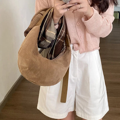 eybag Half Moon Women Shoulder Bag Faux Suede Purses and Handbags Winter Light Cloud Tote Bags for Women New Dumpling Bag Clutch Lady