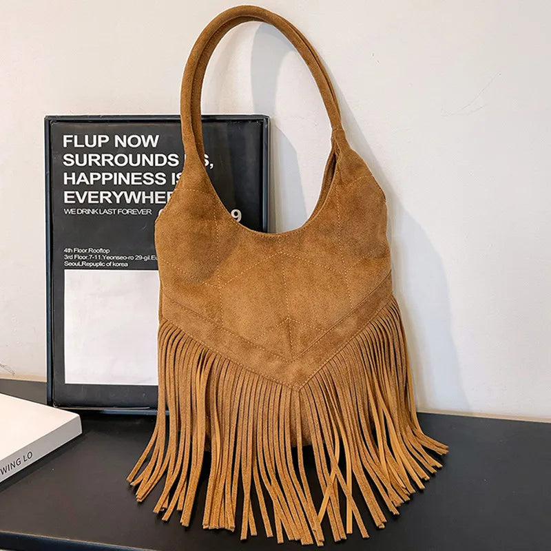 eybag Fashion Trending New in Women Shoulder Bags Luxury Designer Totes Handbags For Women 2024 Tassel Female Purses Suede Bucket Bag