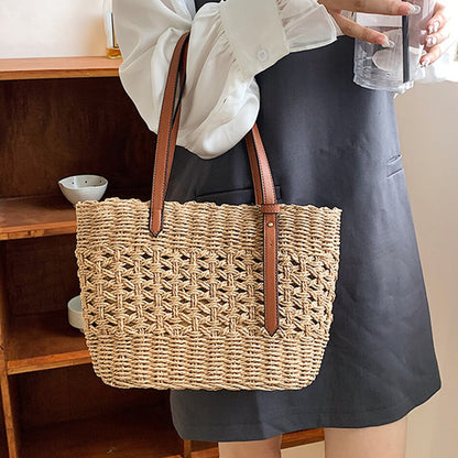 Lkblock Fashion Luxury Weave Tote Bag for Women Trend Female Handbags Design Travel Beach Bags Brand Shopper Straw Shoulder Purses