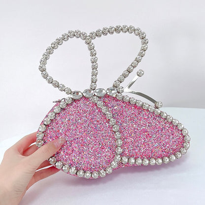 eybag Wedding Party Butterfly Designer Sequin Evening Clutch Bag Women Luxury Metal Handle Handbag Crystal Shiny Rhinestone Purse