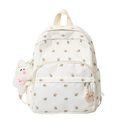 eybag 28GD Small Nylon Women Backpacks Casual Lightweight Daypack Anti-Theft Bookbag with Cute Plush Bear Charm for Girls