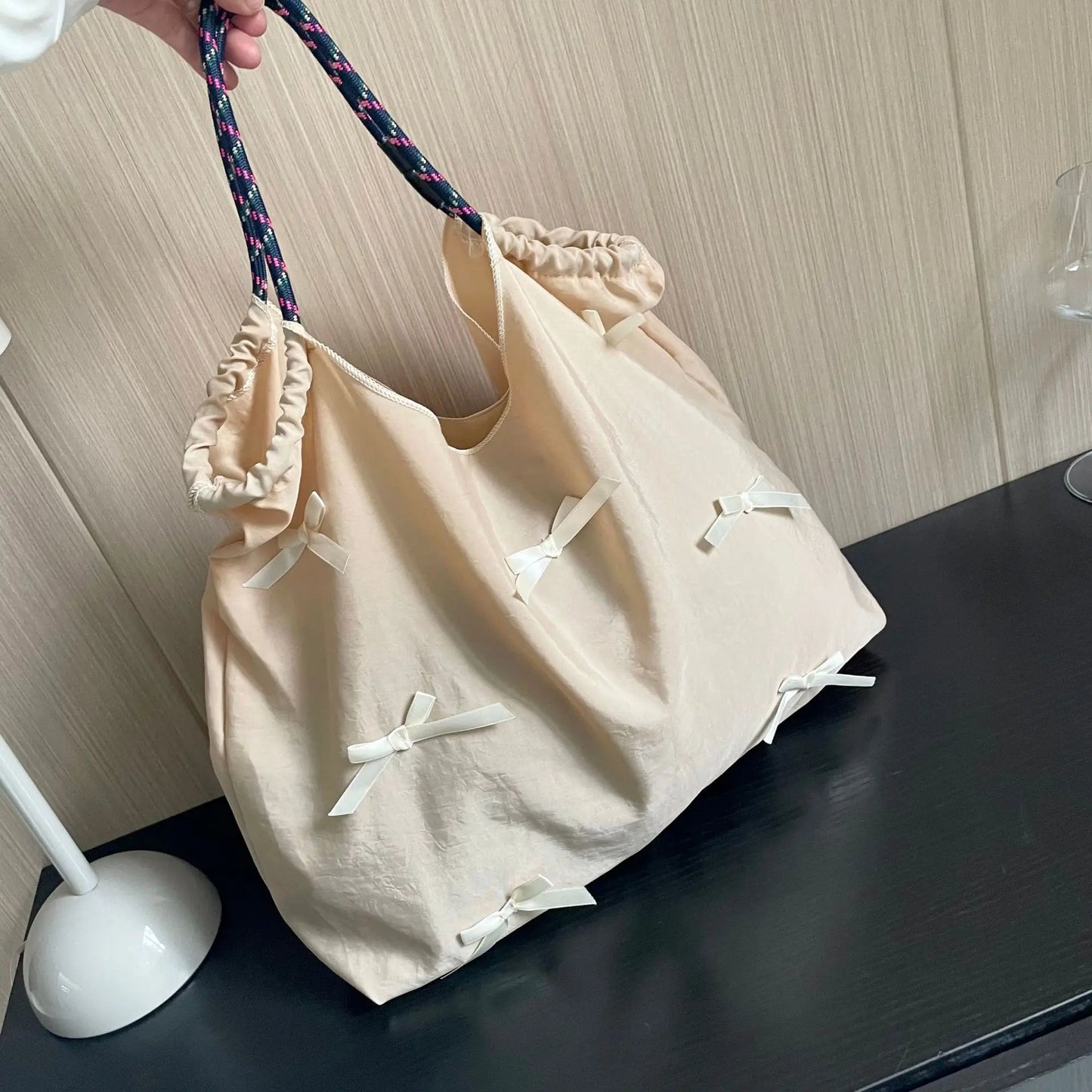 eybag Y2k Bow Knot Handbag Kawaii Shopping Large Capacity Tote Girl Sweet BowPouch Korean Black Pink Bag Women Valentine's Day Gift