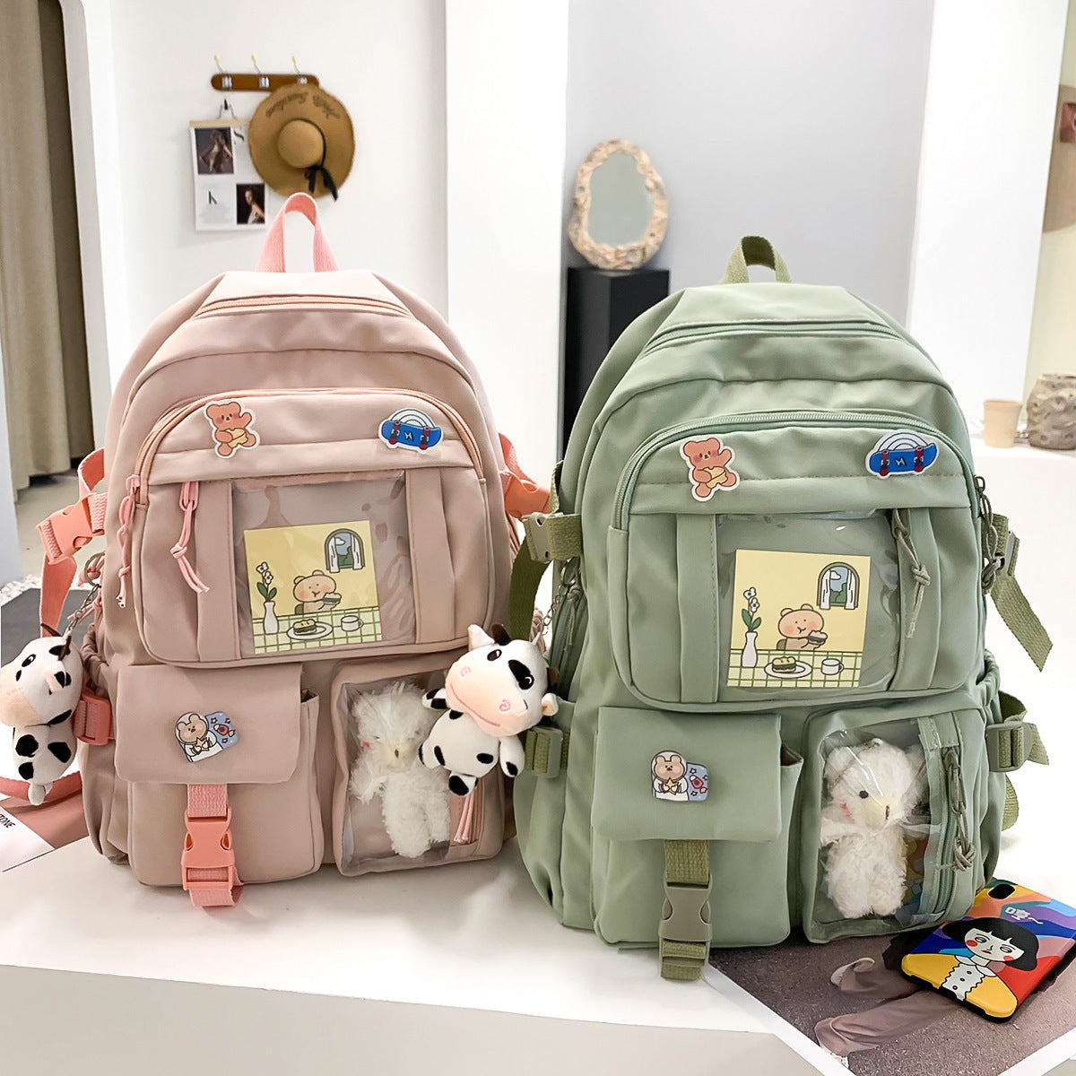 eybag Cute Student Backpacks Waterproof Multi-Pocket Nylon Multifunction  School Backpack for Female Girls Kawaii Laptop Book Pack New