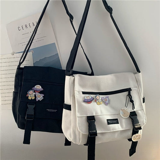 eybag Harajuku Versatile Canvas Women Crossbody Bags Solid Color Flip Casual Handbag Shoulder Bags Teen Girls Messenger Bag Satchels