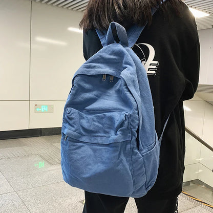 eybag College Student Fashion Canvas Women Backpack Female Travel Kawaii Rucksack Ladies Backpack Solid Color School Bag Mochilas