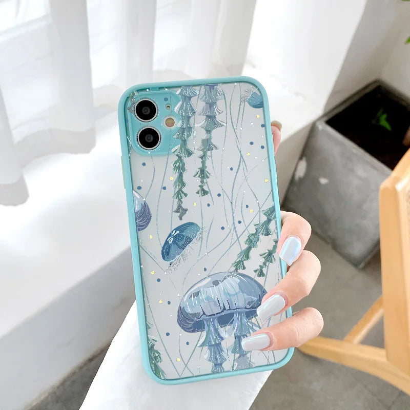 eybag Cute Cartoon Jellyfishes Phone Case for iPhone 7 8 Plus SE2 X XR XS MAX 12 13 mini 14 11 15 Pro Max Matte Shockproof back Cover