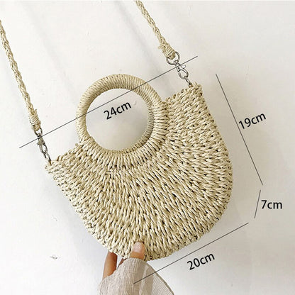 eybag Summer Woven Straw Handbag Women Contrast Color Cotton Rope Beach Bag Travel Large Capacity Tote Shopping Handle Bags