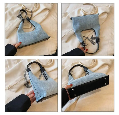 eybag Vintage Denim Hobos Bag Women Retro Chain Handle Chic Casual Underarm Bag Purse Ladies Fashion Y2k Handbag