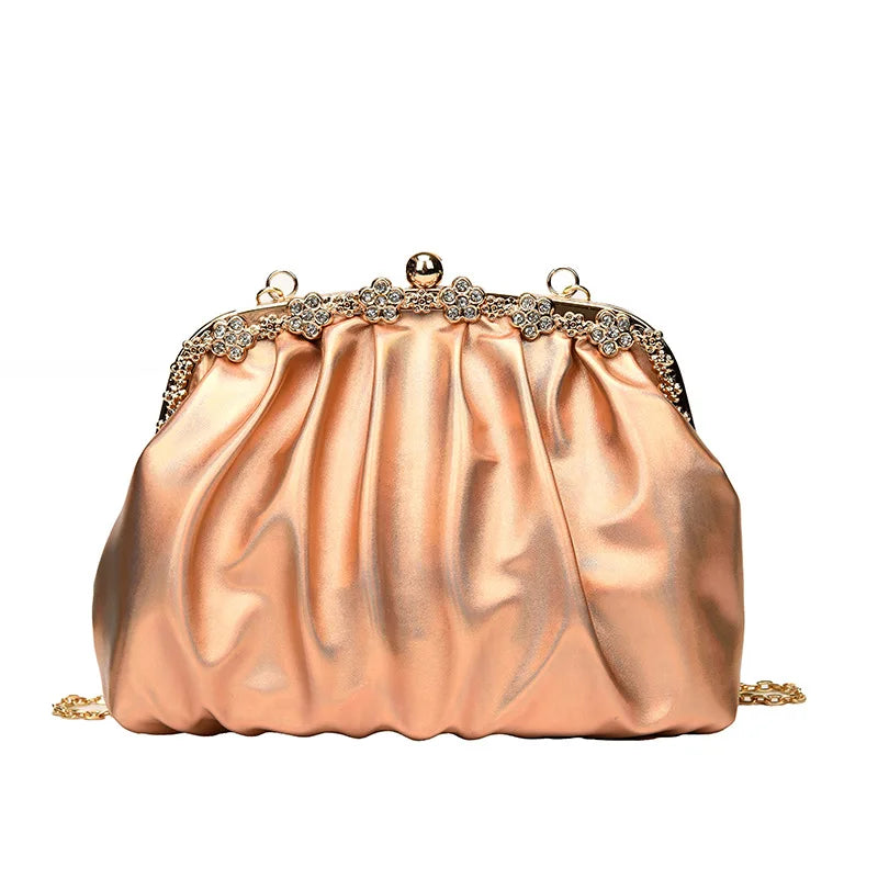 eybag Glitter Laser Women's Leather Cloud Bag 2024 Retro Chain Crossbody Bag Luxury Women's Bag Pleated Dumpling Handbag Party Clutch