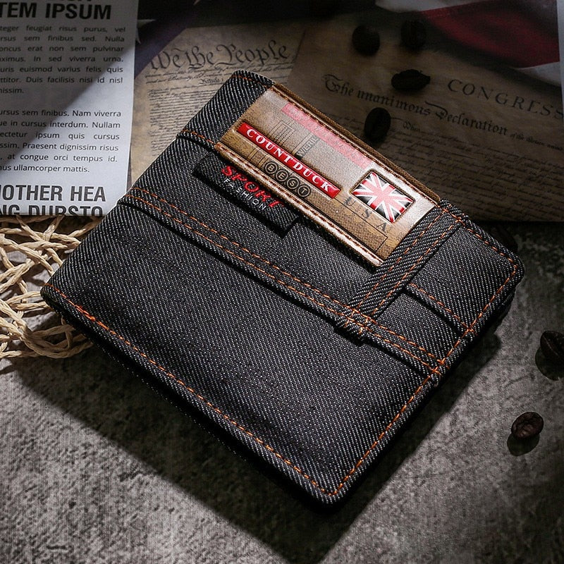 eybag New Men's Wallet Quality Short Purses Denim cloth Men Business Wallet Card Holder Man Zipper Purse Coin Bag Portefeuille Homme