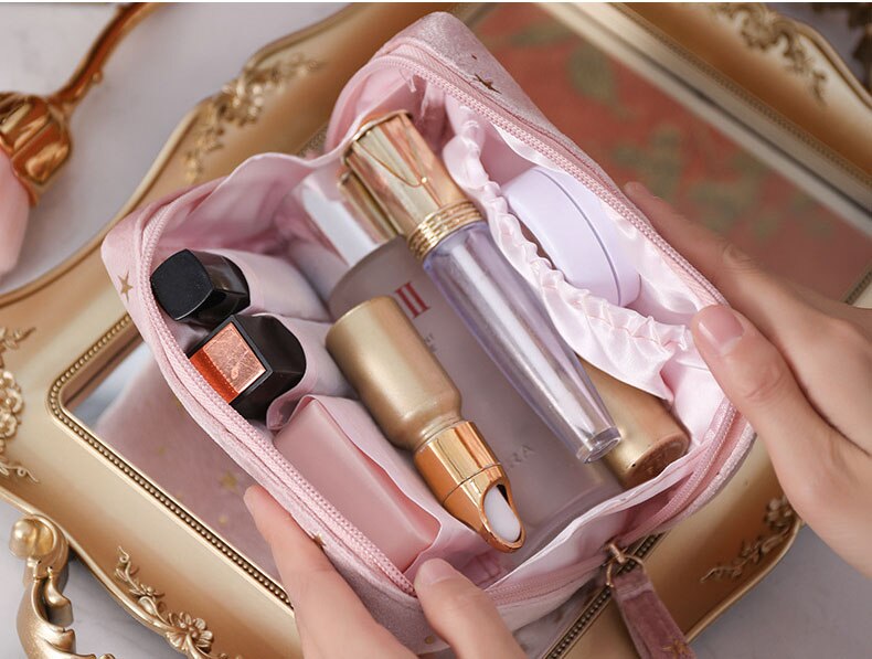 eybag flannel Cosmetic Bag Anytime Portable Velvet Star Clutch Bag Simple Carry-on Change Lipstick Storage Bag