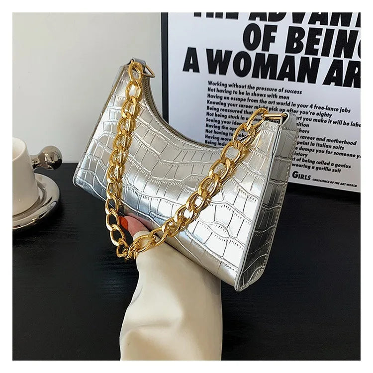 eybag Luxurious Gold Hobo Bag For Women Leather Hobos Retro Chain Crossbody Bag Small Phone Bag Design Clutch Bag Female Bolsa