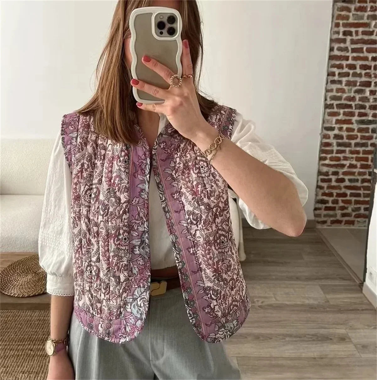 eybag Women Fashion Printed Quilted Vest Sleeveless O Neck Cardigan Waistcoat 2024 New Autumn Winter Clothes Casual Basic Lady Jacket