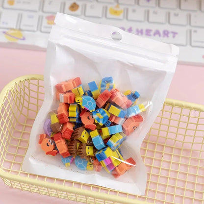 eybag 50pcs/bag Kawaii Fruit Animals Erasers Mini Cute Rubber Pencil Eraser for School Kids Gifts Korean Stationery Office Supplies