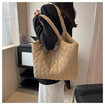 Lkblock Fashion Big Capacity Women Shoulder Bags INS Design Casual Style Thread Pattern Solid Color Female Handbags Underarm Bags Tote