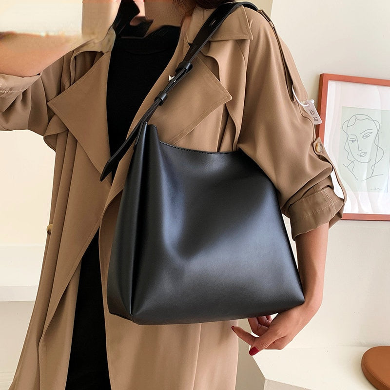 Lkblock Fashion Leather Bucket Shoulder Bag for Women New Tend Female Simple Large Capacity Handbags Ladies Tote Shopper Bag