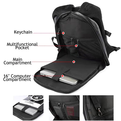 eybag Men's Backpack USB Charge Travel Laptop Back packs Black 16inch Leather School Bag Male Vintage Waterproof Anti Theft Backpacks