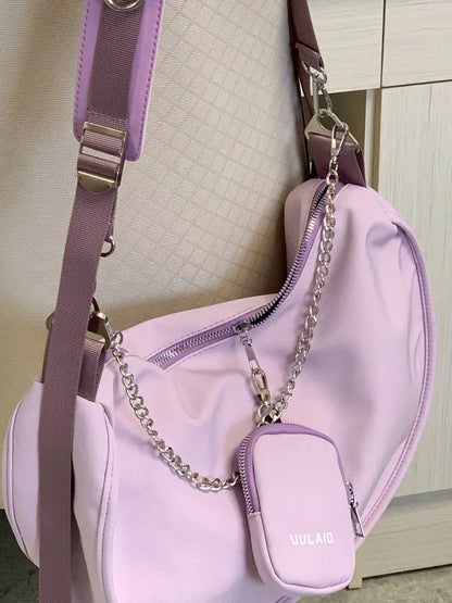 eybag Purple Hobos Bag Women New Harajuku Aesthetic Nylon Casual Crossbody Bag Ladies Large Capacity Y2k Handbag Chic