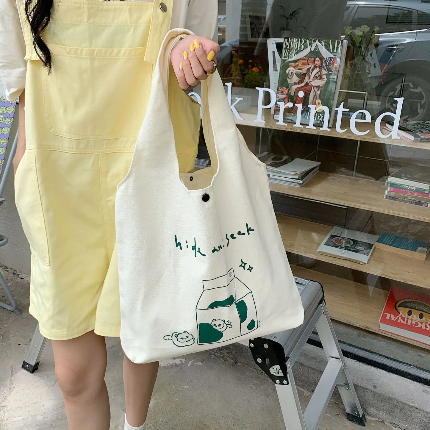 eybag Simple ECO-friendly Shopper Bag Women Japanese Kawaii Shoulder Bag Large Capacity Canvas Bag For Women Tote Bag Handbags Bolso