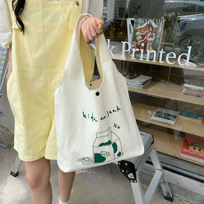 eybag Simple ECO-friendly Shopper Bag Women Japanese Kawaii Shoulder Bag Large Capacity Canvas Bag For Women Tote Bag Handbags Bolso