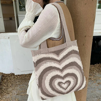 eybag Knitted Heat Pattern Shoulder Tote Bag, Open Top Design With Large Capacity for Shopping, Travel, Gatherings, etc.