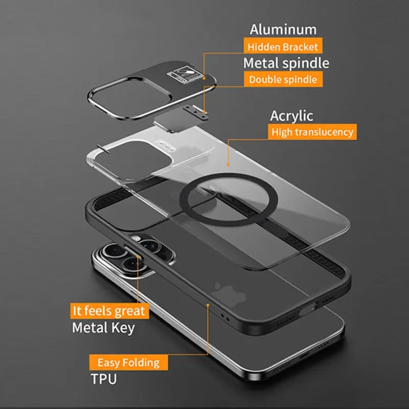 eybag Magnetic Stand Phone Case For Iphone 13 14 15 Pro Max Plus Lens Film Protection Aluminum Holder Cover For IPHON 13 14 15 Promax