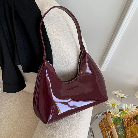 eybag Designer Solid Shoulder Bags for Women Handbags and Purses 2024 New Fashion Patent Leather Underarm Ladies Tote Bags